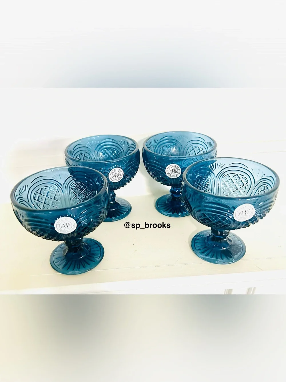 🎁4PC Fitz and Floyd Dessert Bowls - Sicily Blue Footed Dessert Bowls 11 ozs.
